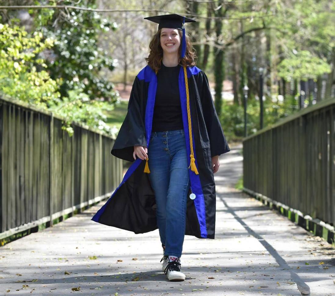 Mabel Stephenson in graduation cap and gown